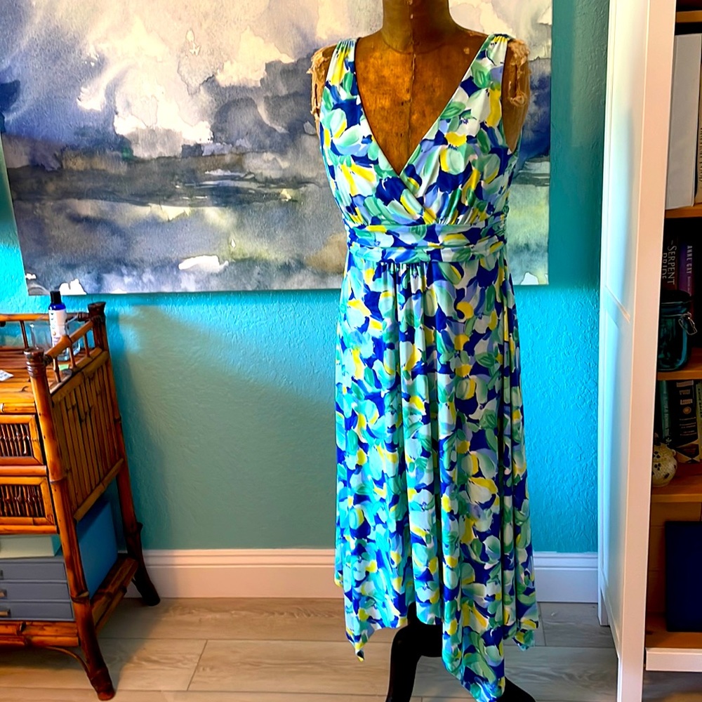 Pappagallo Blue and Green Asymmetrical Dress